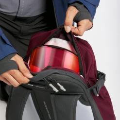 WEDZE Freeride Ski Backpack With Back Protector - FR 100 Burgundy -Winter Sports Gear freeride ski backpack with back protector fr 100 burgundy 13