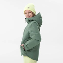 WEDZE Kids’ Ski Jacket - 550 Green -Winter Sports Gear kids downhill ski padded jacket 550 green 2