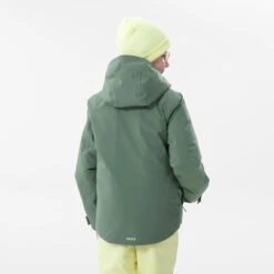 WEDZE Kids’ Ski Jacket - 550 Green -Winter Sports Gear kids downhill ski padded jacket 550 green 3