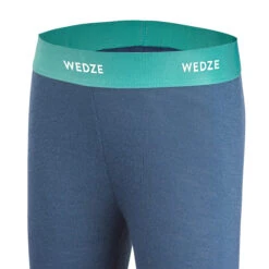 WEDZE Kids' Merino Wool Ski Base Layer Tights - Meriwarm Blue -Winter Sports Gear kids merino wool ski base layer tights meriwarm blue 4