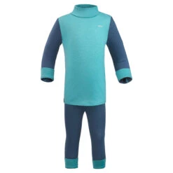 WEDZE Kids' Merino Wool Ski Base Layer Tights - Meriwarm Blue -Winter Sports Gear kids merino wool ski base layer tights meriwarm blue 8