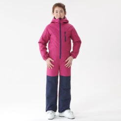 WEDZE Kids’ Ski Suit - 100 Pink/Navy Blue -Winter Sports Gear kids ski suit 100 pink navy blue 2