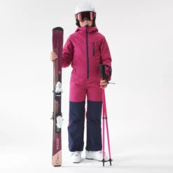 WEDZE Kids’ Ski Suit - 100 Pink/Navy Blue -Winter Sports Gear kids ski suit 100 pink navy blue 5