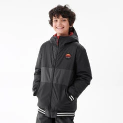 Kids’ Snowboard Jacket – SNB 100 Black -Winter Sports Gear kids snowboard ski jacket snb 100 black 2