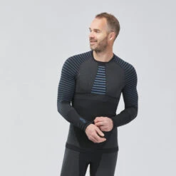 WEDZE Men’s Ski Base Layer Top - BL 980 Blue/Grey -Winter Sports Gear men seamless ski base layer top bl 980 blue grey 5
