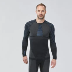 WEDZE Men’s Ski Base Layer Top - BL 980 Blue/Grey -Winter Sports Gear men seamless ski base layer top bl 980 blue grey 7