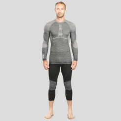 WEDZE Men’s Ski Base Layer Top - BL 980 Grey -Winter Sports Gear mens merino wool ski seamless base layer top 900 grey 2