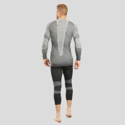 WEDZE Men’s Ski Base Layer Top - BL 980 Grey -Winter Sports Gear mens merino wool ski seamless base layer top 900 grey 3