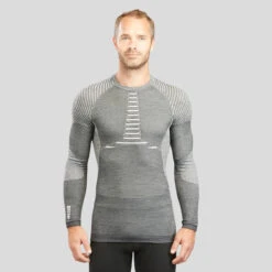 WEDZE Men’s Ski Base Layer Top - BL 980 Grey -Winter Sports Gear mens merino wool ski seamless base layer top 900 grey 4
