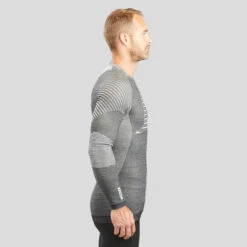 WEDZE Men’s Ski Base Layer Top - BL 980 Grey -Winter Sports Gear mens merino wool ski seamless base layer top 900 grey 5