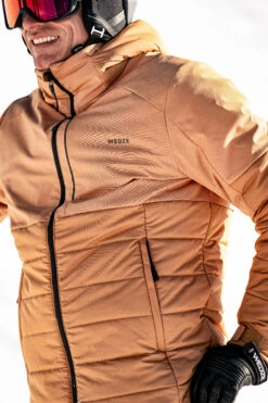 WEDZE Men’s Ski Mid-Length Jacket - Warm 100 Brown -Winter Sports Gear mens ski mid length jacket warm 100 brown 14
