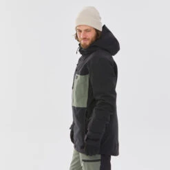 Men’s Snowboard Jacket - SNB 500 Black/Khaki -Winter Sports Gear mens snowboard jacket snb500 black khaki 2
