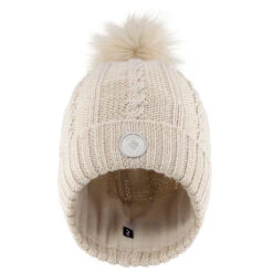 WEDZE Women's Cable-Knit Wool Hat With Pompom - Cream -Winter Sports Gear women s cable knit wool hat with pompom cream 4
