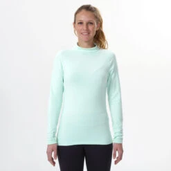 WEDZE Women's Ski Base Layer Top – 500 Green -Winter Sports Gear women s ski base layer top 500 green 2