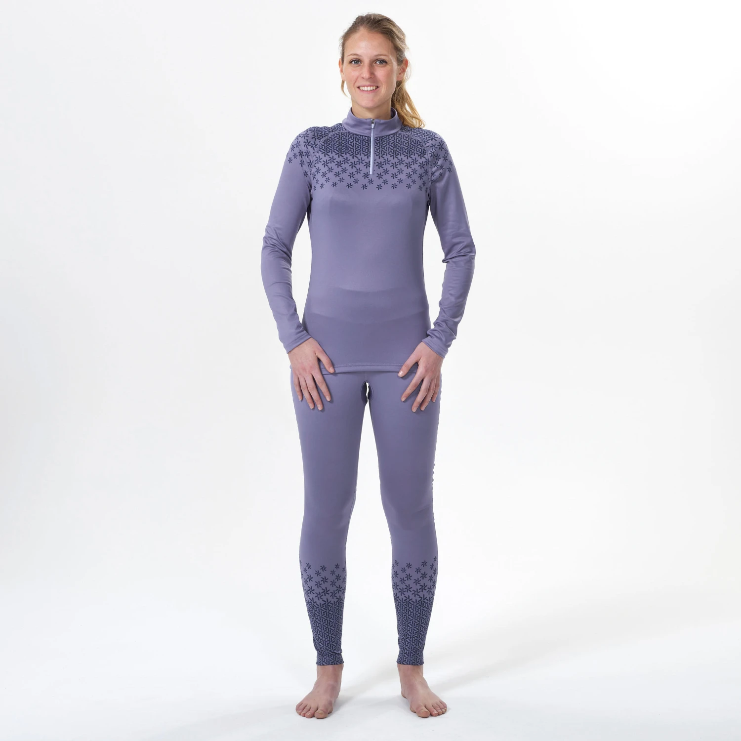 WEDZE Women's Ski Base Layer Top With Half-Zip - 500 Purple 4 WEDZE Women's Ski Base Layer Top With Half-Zip - 500 Purple - Image 2