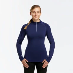 WEDZE Women’s Ski Base Layer Top - BL 500 Blue -Winter Sports Gear women s ski base layer top with half zipper bl 500 blue 6