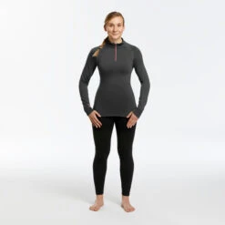 WEDZE Women's Ski Base Layer Top With Half-Zipper - BL 500 Grey -Winter Sports Gear women s ski base layer top with half zipper bl 500 grey 1