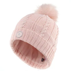 WEDZE Women's Ski Cable-Knit Faux-Fur Wool Hat - Pink -Winter Sports Gear women s ski cable knit faux fur wool hat pink 2