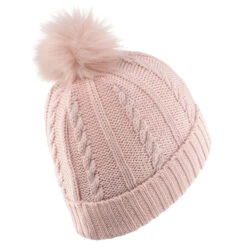 WEDZE Women's Ski Cable-Knit Faux-Fur Wool Hat - Pink -Winter Sports Gear women s ski cable knit faux fur wool hat pink 5
