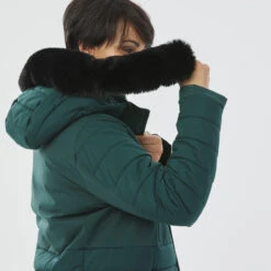 WEDZE Women’s Mid-Length Ski Jacket - Warm 100 Green -Winter Sports Gear womens downhill ski jacket 100 blue 12