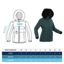 WEDZE Women’s Mid-Length Ski Jacket - Warm 100 Green -Winter Sports Gear womens downhill ski jacket 100 blue 14