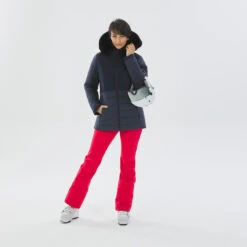 WEDZE Women’s Mid-Length Ski Jacket - Warm 100 Navy -Winter Sports Gear womens ski mid length jacket warm 100 navy 15